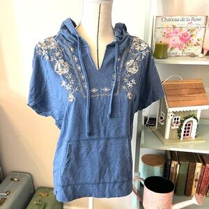 Panhandle Blue Embroidered Hoodie with White/Cream Design